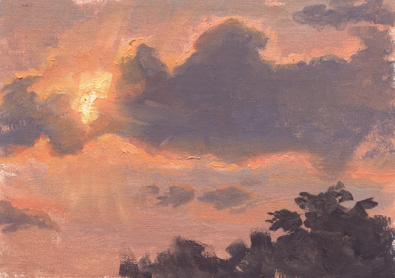 August Glow, oil painting, summer, sunset, sun
